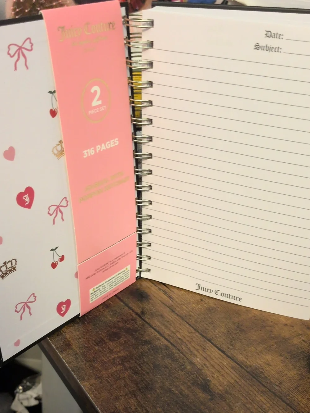 Juicy Couture Hot Pink Pompom Keychain Journal Gift Set